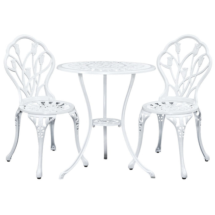 Gardeon 3PC Outdoor Setting Cast Aluminium Bistro Table Chair Patio White