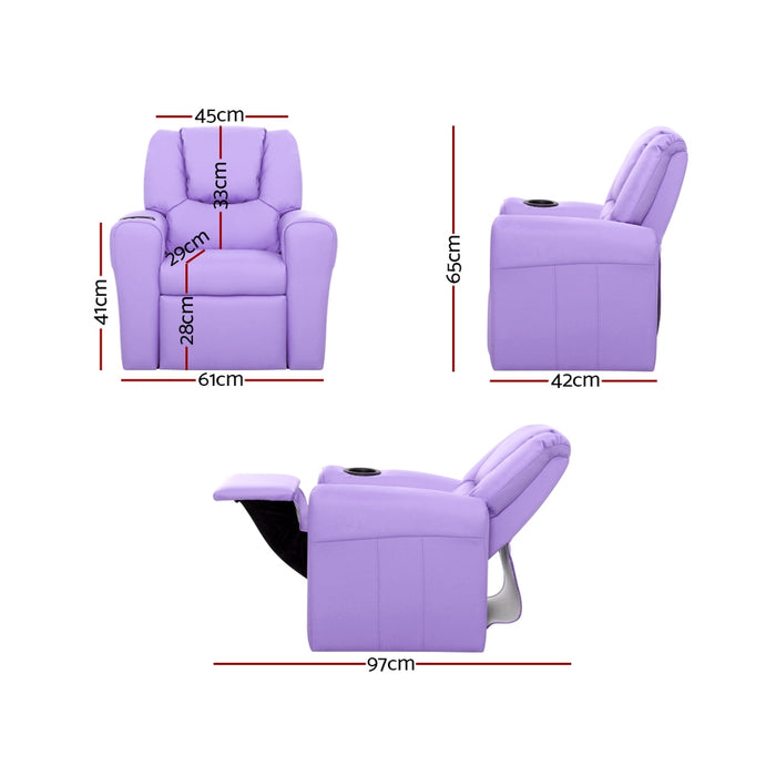 Keezi Kids Recliner Chair Purple PU Leather Sofa