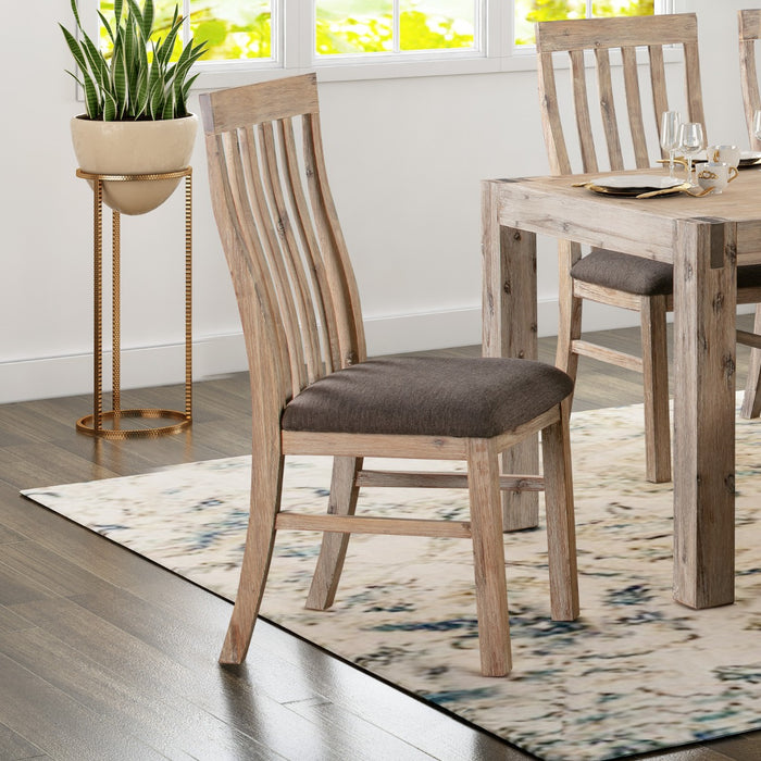 Solid Acacia Wood & Veneer Dining Chairs in Oak Color (Set of 2)