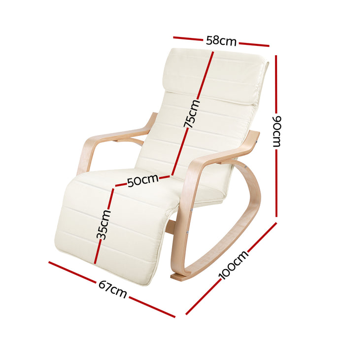 Rocking Armchair with Adjustable Footrest - Beige