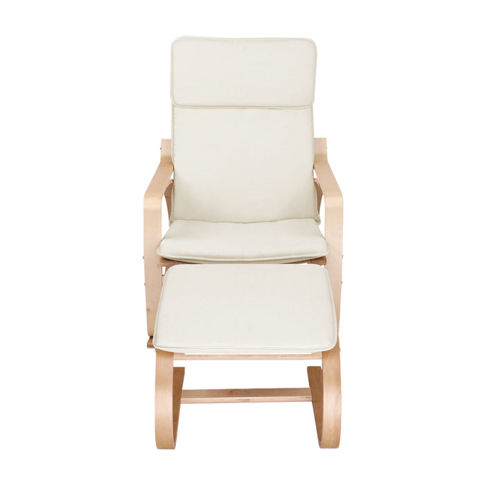 Rocking Wooden Armchair with Foot Stool - Beige