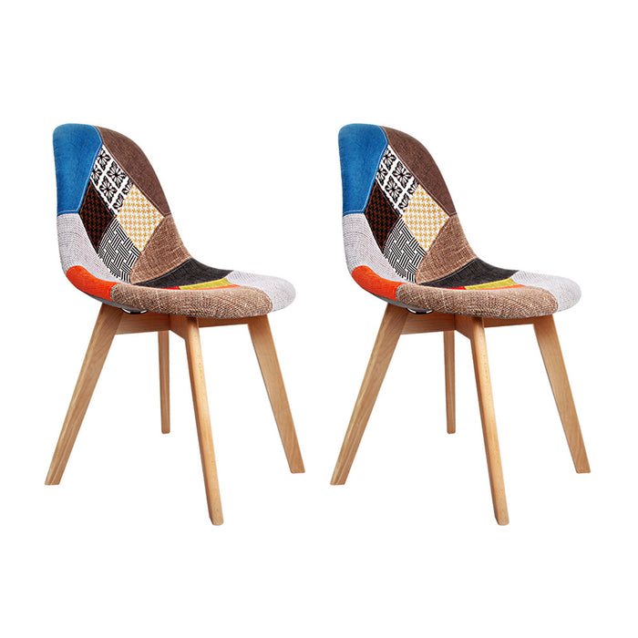 Artiss Retro Beech Fabric Dining Chair ~ Multi Colour (Set of 2)