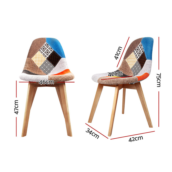 Artiss Retro Beech Fabric Dining Chair ~ Multi Colour (Set of 2)