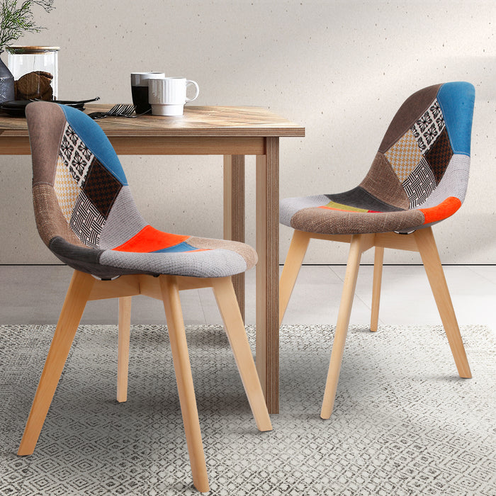 Artiss Retro Beech Fabric Dining Chair ~ Multi Colour (Set of 2)