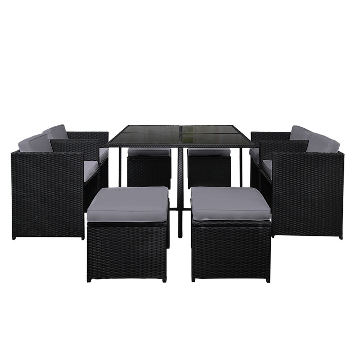 Gardeon 9 Piece Wicker Outdoor Set - Black & Grey