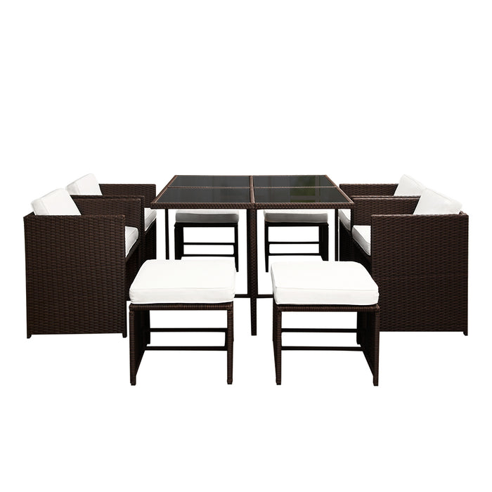 Gardeon 9 Piece Wicker Outdoor Set - Brown & White