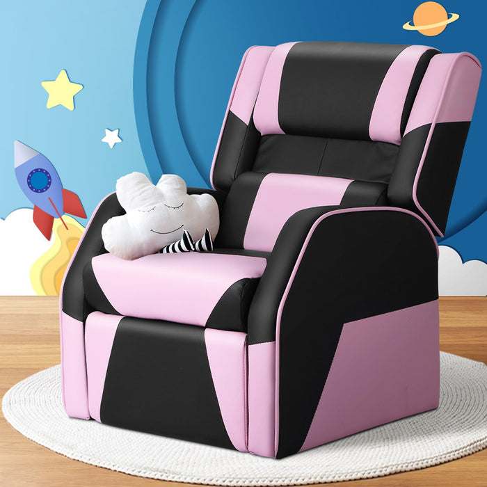 Keezi Kids Recliner Chair PU Leather Gaming Sofa Lounge Couch ~ Black & Pink