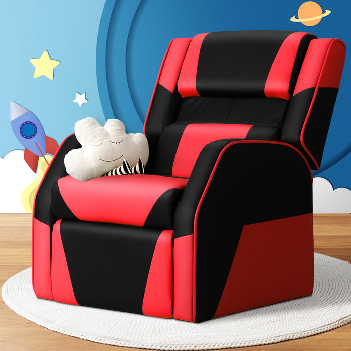 Keezi Kids Recliner Chair PU Leather Gaming Sofa Lounge Couch ~ Black & Red