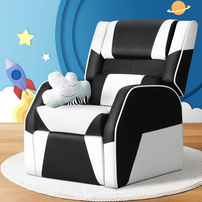 Keezi Kids Recliner Chair PU Leather Gaming Sofa Lounge Couch ~ Black & White