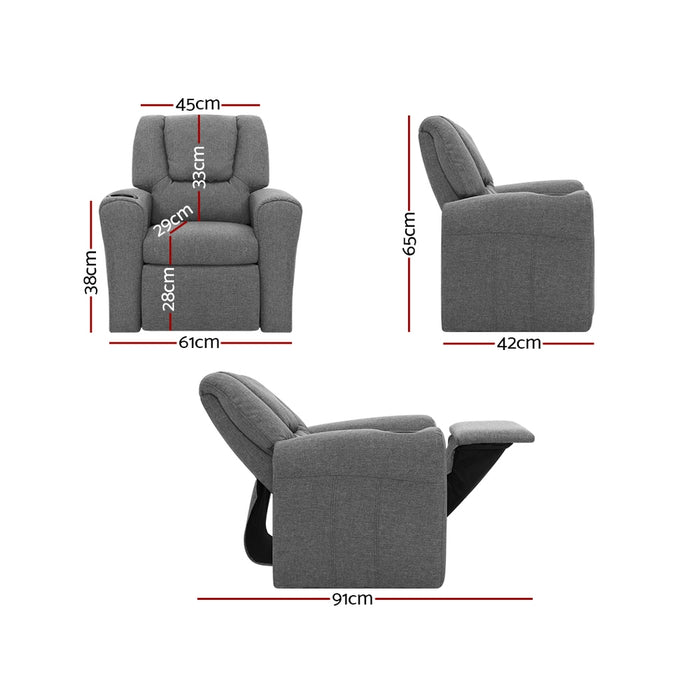 Keezi Kids Recliner Chair Grey PU Leather Sofa