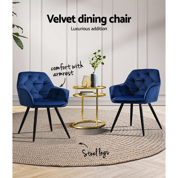 Valisa Dining Chairs Upholstered Velvet Blue (Set of 2)