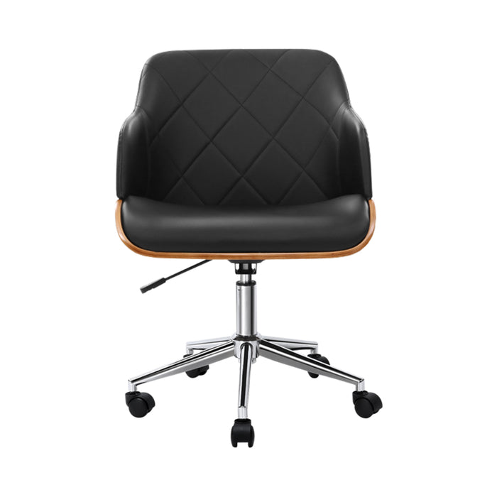 Portia Wooden Office Chair Computer PU Leather ~ Black