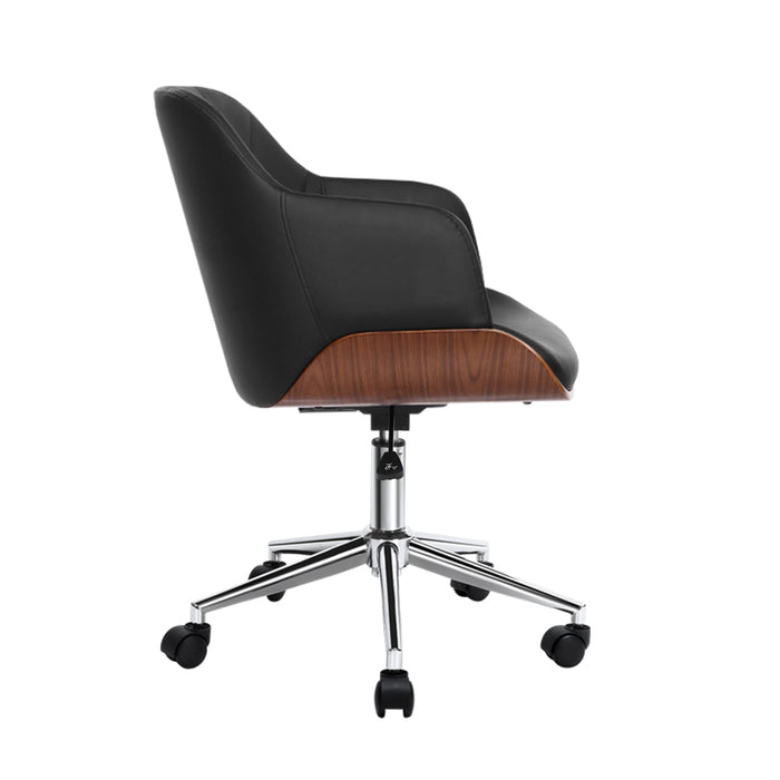 Portia Wooden Office Chair Computer PU Leather ~ Black