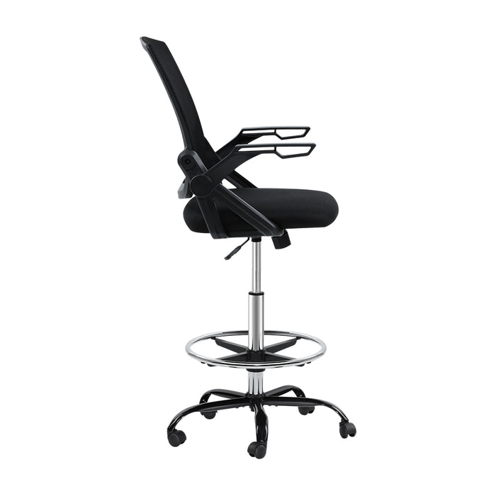 Artiss Office Chair Veer Drafting Mesh Chairs Flip Up Armrest Black