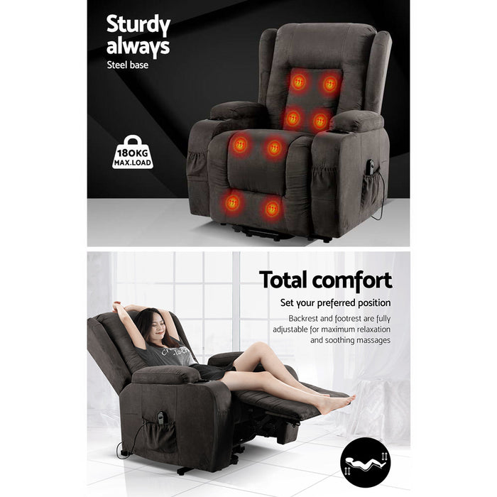 Lift Heated Massage Chairs Fabric Lounge Sofa