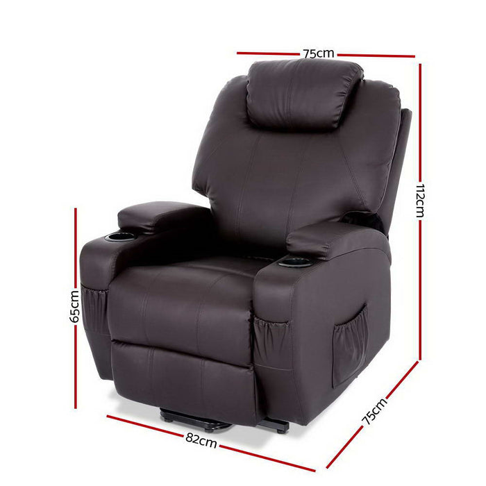 Artiss Electric Recliner Lift Chair Massage PU Leather Brown