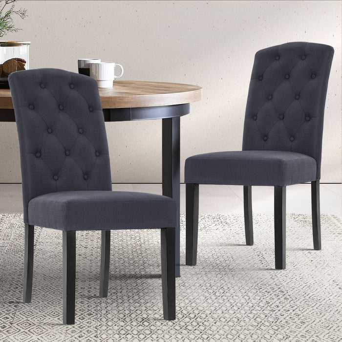 Danson Dining Chair Padded High Back Pine Wood (Set of 2)  Dark Grey