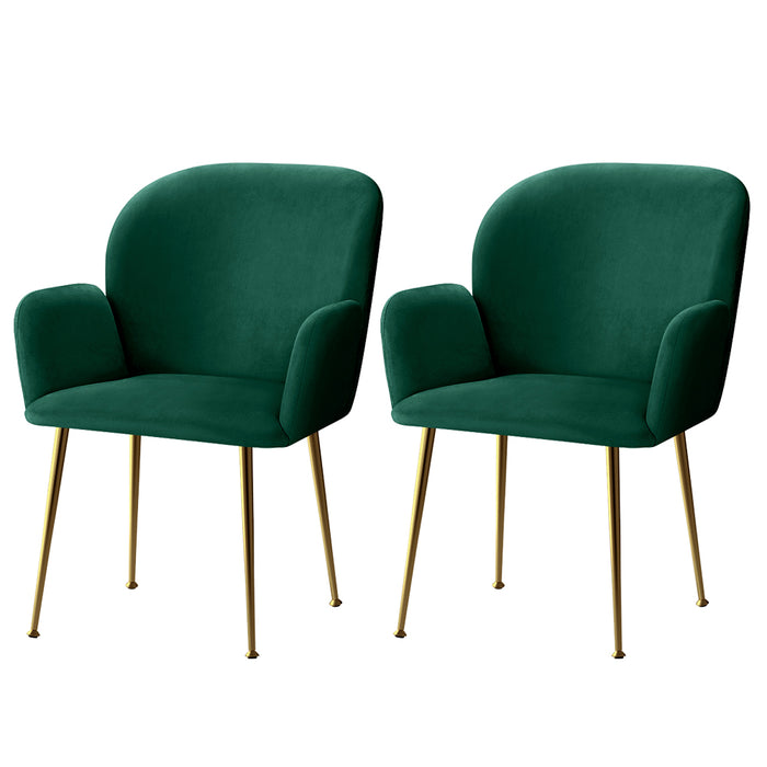 Kynsee Armchair Cafe Chair Upholstered Velvet Green (Set of 2)