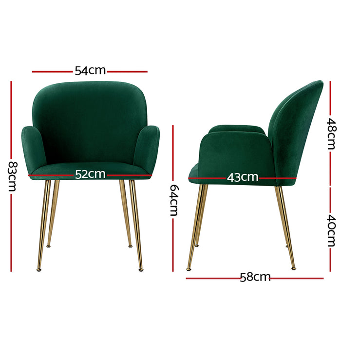 Kynsee Armchair Cafe Chair Upholstered Velvet Green (Set of 2)