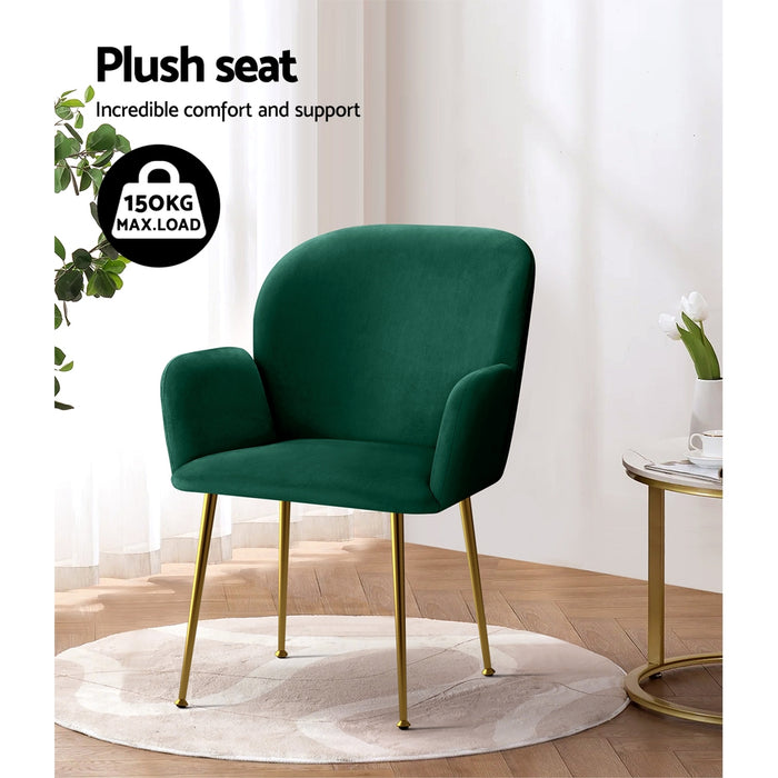 Kynsee Armchair Cafe Chair Upholstered Velvet Green (Set of 2)