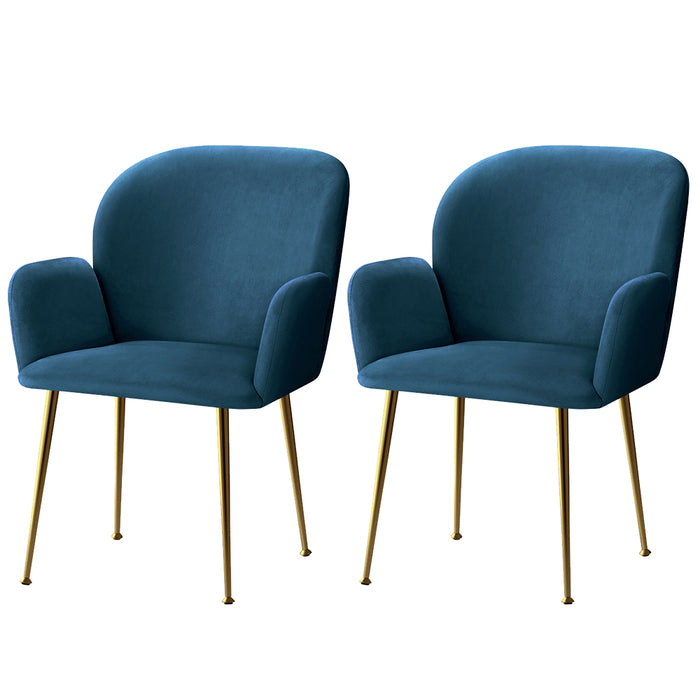 Kynsee Armchair Cafe Chair Upholstered Velvet Blue (Set of 2)