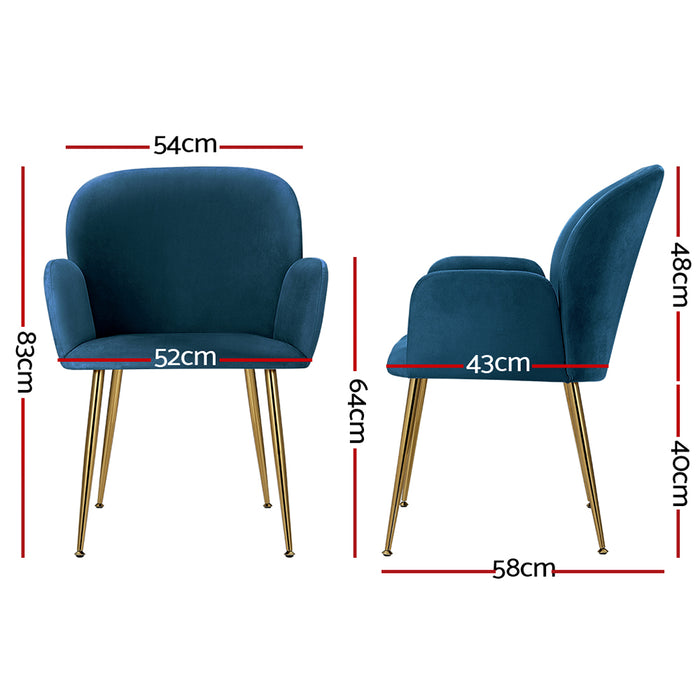 Kynsee Armchair Cafe Chair Upholstered Velvet Blue (Set of 2)