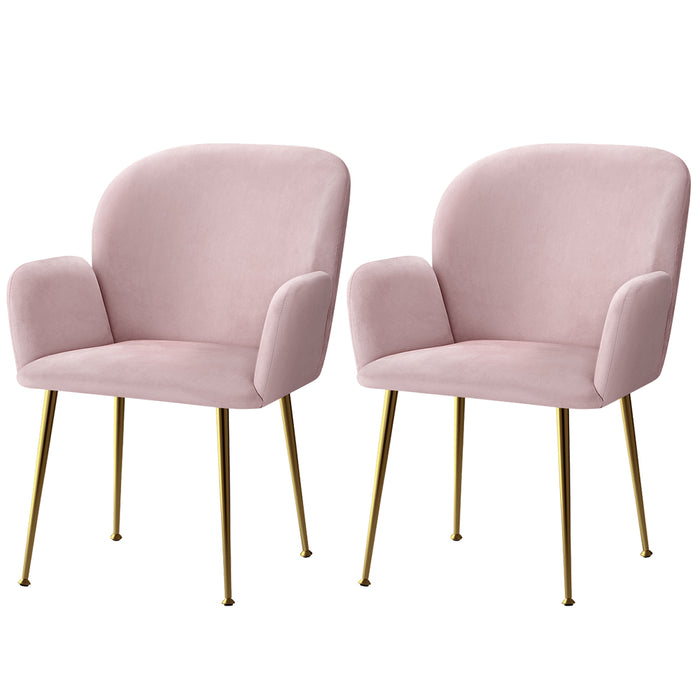 Kynsee Armchair Cafe Chair Upholstered Velvet Pink (Set of 2)