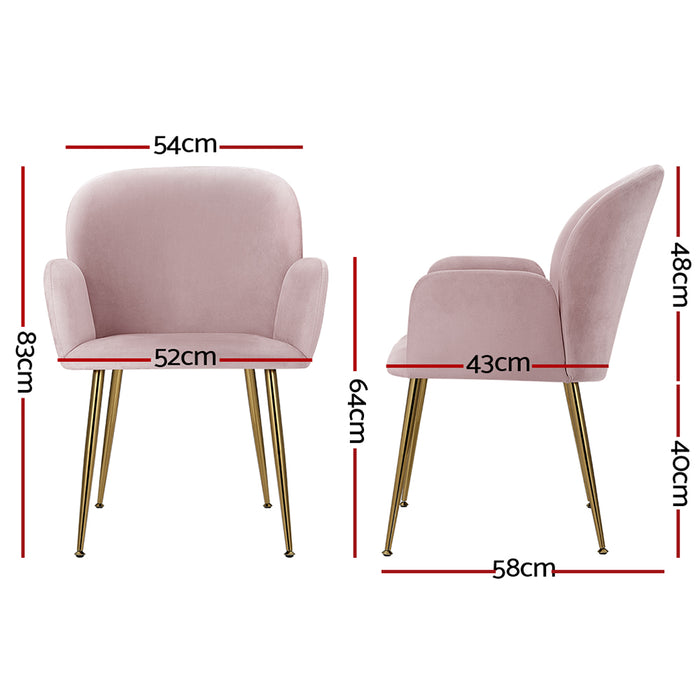 Kynsee Armchair Cafe Chair Upholstered Velvet Pink (Set of 2)