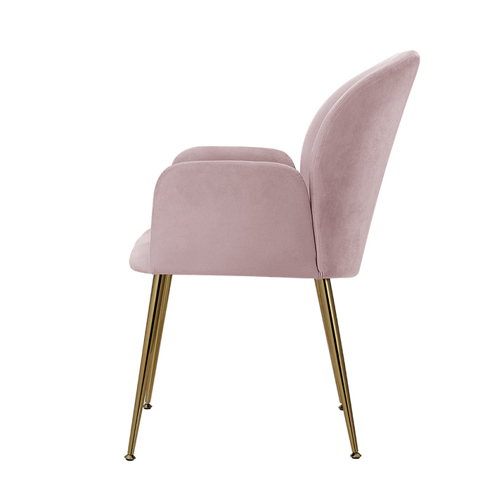 Kynsee Armchair Cafe Chair Upholstered Velvet Pink (Set of 2)