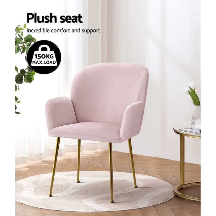 Kynsee Armchair Cafe Chair Upholstered Velvet Pink (Set of 2)