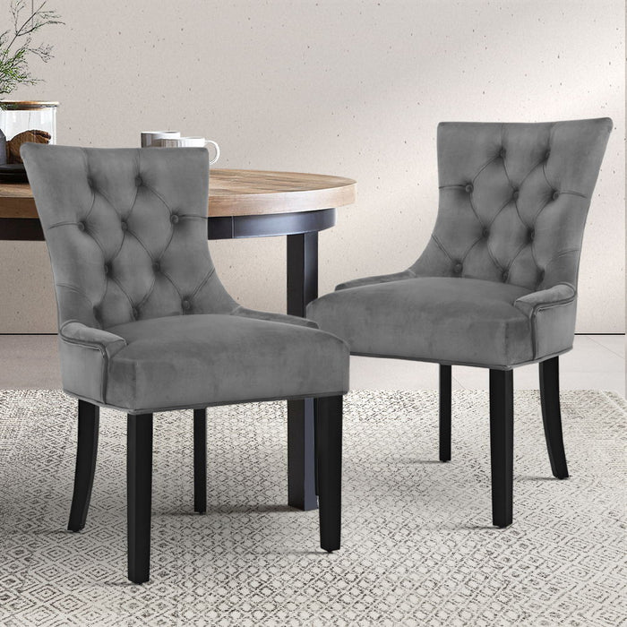 Artiss Dining Chairs CAYES French Provincial Retro Velvet Fabric (Set of 2) Grey