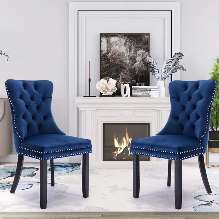 Velvet Upholstered Dining Chairs (Set of 2) - Blue