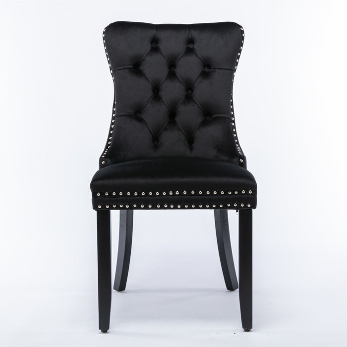 Velvet Upholstered Dining Chairs (Set of 2) - Black