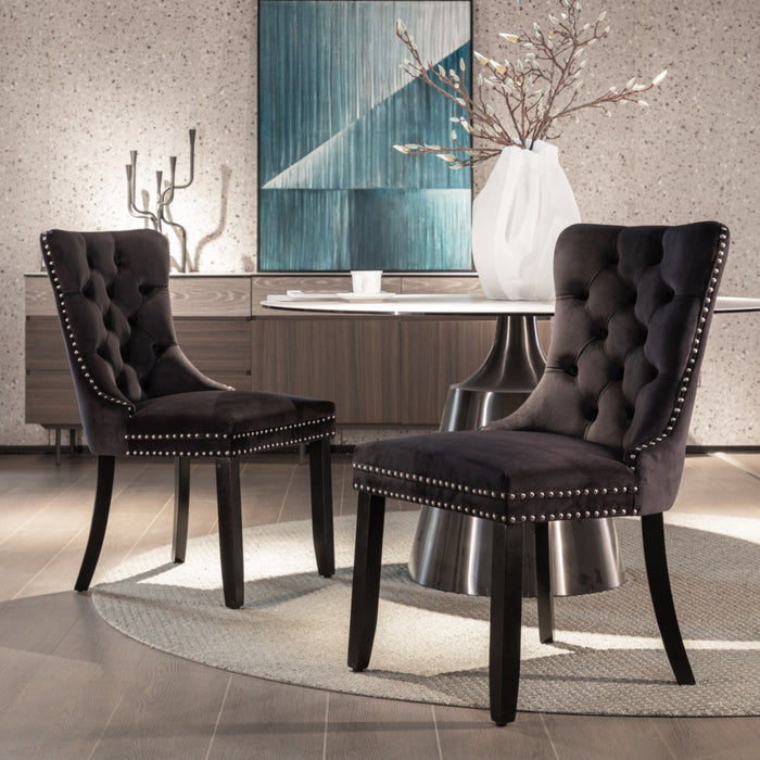 Velvet Upholstered Dining Chairs (Set of 2) - Black