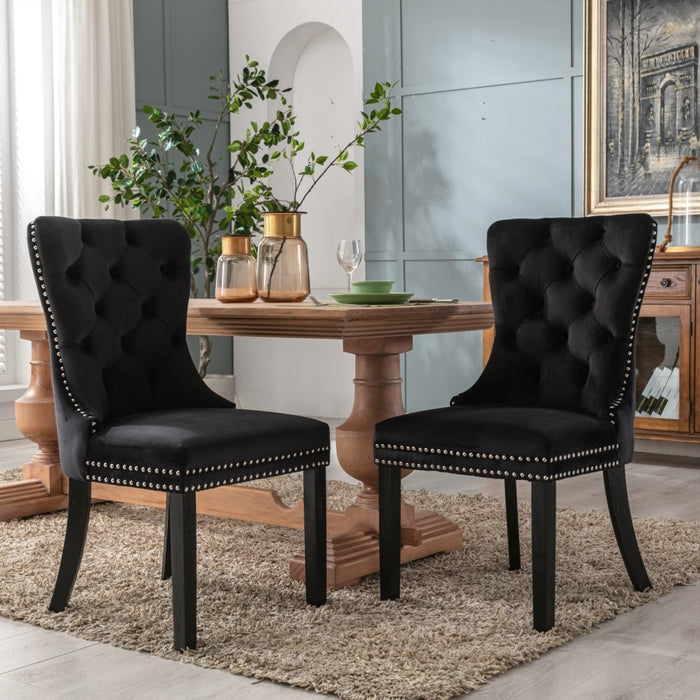 Velvet Upholstered Dining Chairs (Set of 2) - Black