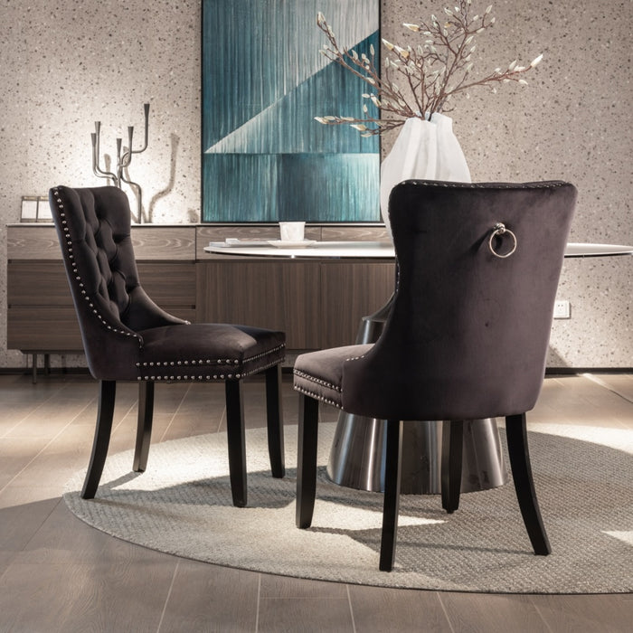 Velvet Upholstered Dining Chairs (Set of 2) - Black