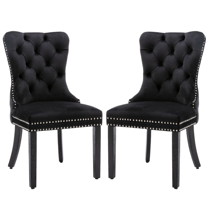 Velvet Upholstered Dining Chairs (Set of 2) - Black