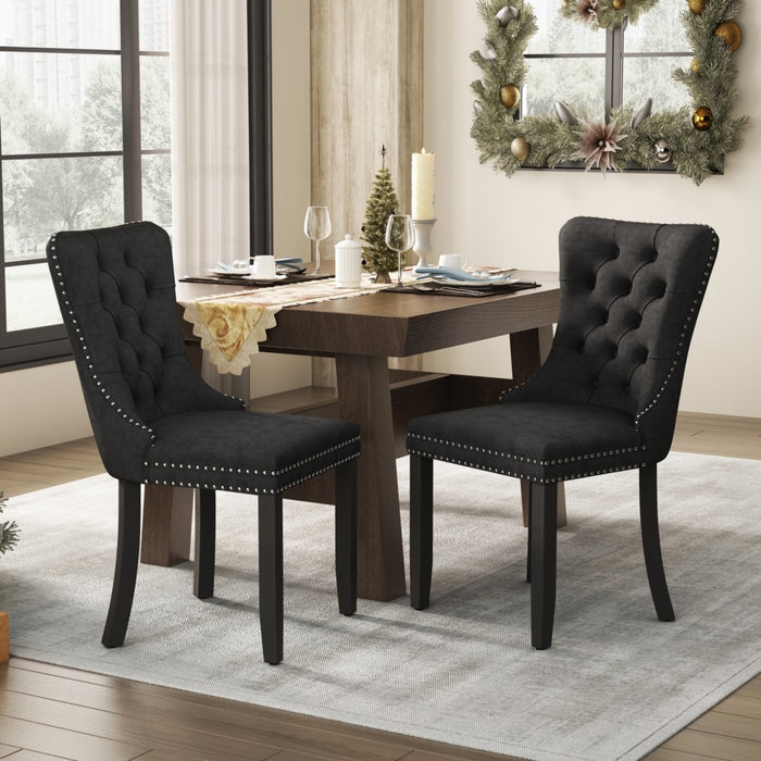 Velvet Upholstered Dining Chairs (Set of 2) - Black