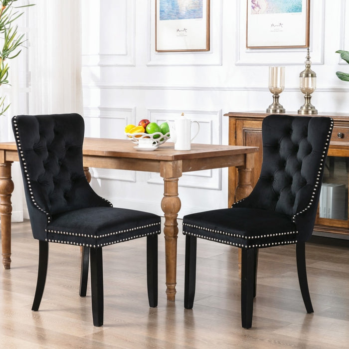 Velvet Upholstered Dining Chairs (Set of 2) - Black