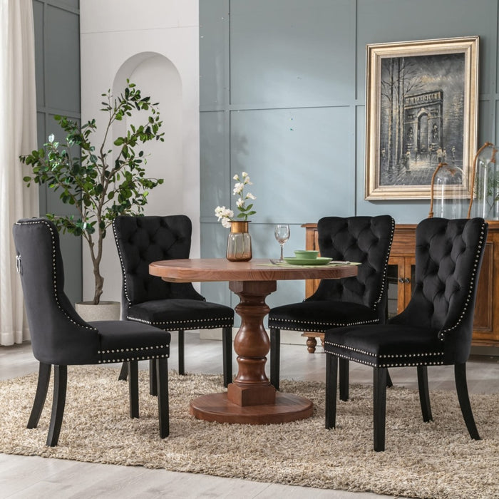 Velvet Upholstered Dining Chairs (Set of 2) - Black