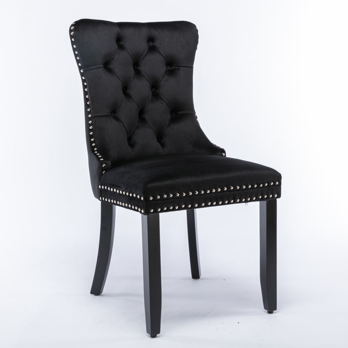 Velvet Upholstered Dining Chairs (Set of 2) - Black