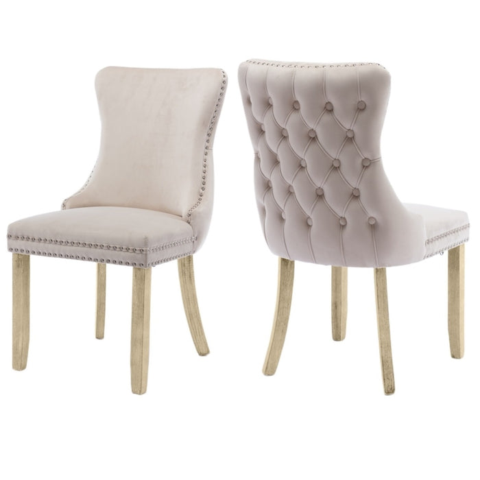 Velvet Upholstered Dining Chairs (Set of 2) - Beige