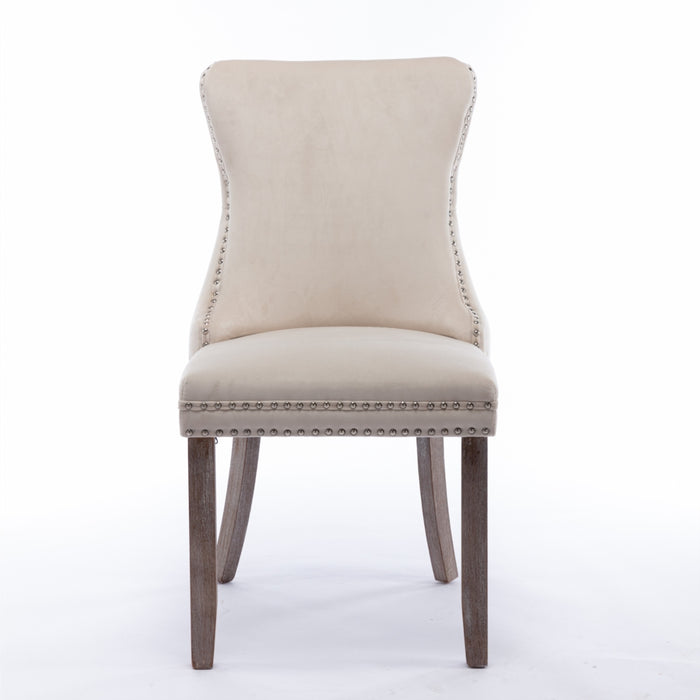 Velvet Upholstered Dining Chairs (Set of 2) - Beige