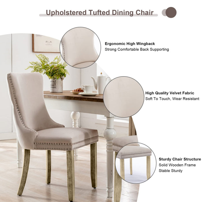 Velvet Upholstered Dining Chairs (Set of 2) - Beige