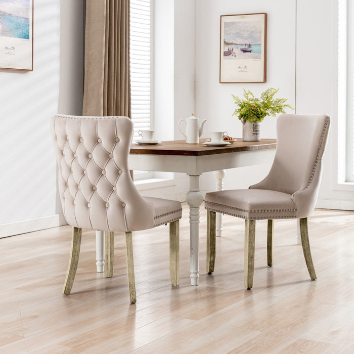 Velvet Upholstered Dining Chairs (Set of 2) - Beige