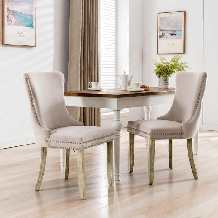 Velvet Upholstered Dining Chairs (Set of 2) - Beige