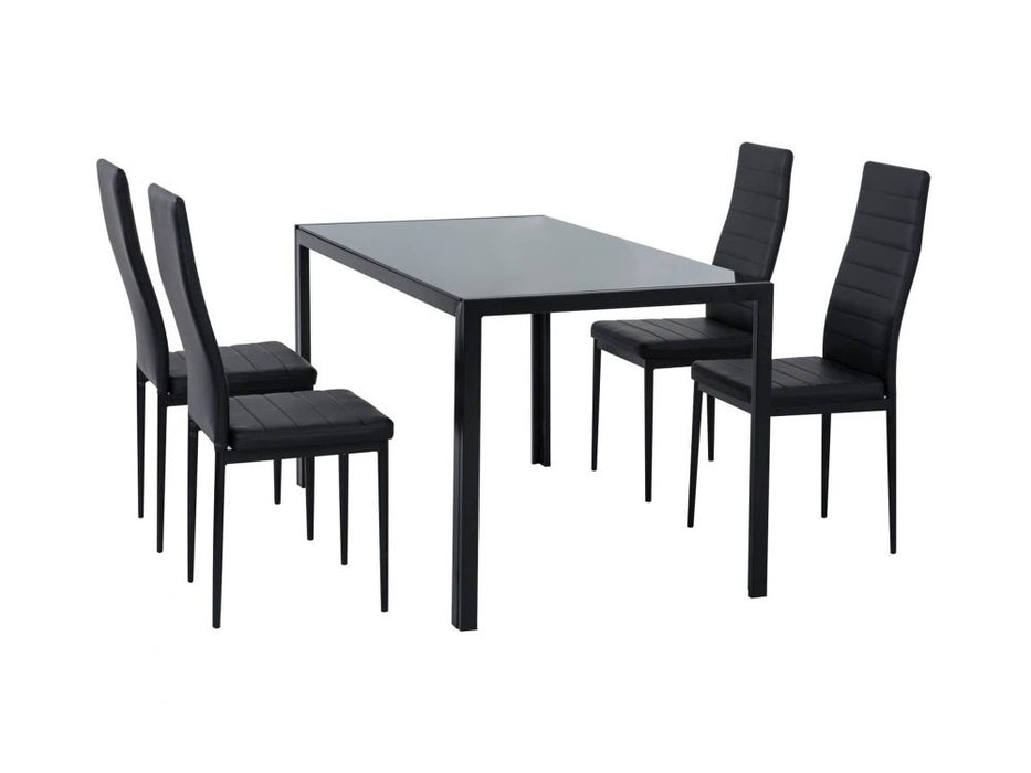 Indoor Dining Chairs Dinner Set Glass Leather Kitchen-Black (5 Pc)