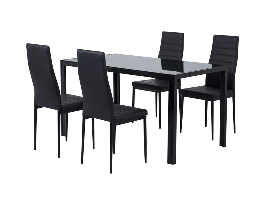 Indoor Dining Chairs Dinner Set Glass Leather Kitchen-Black (5 Pc)