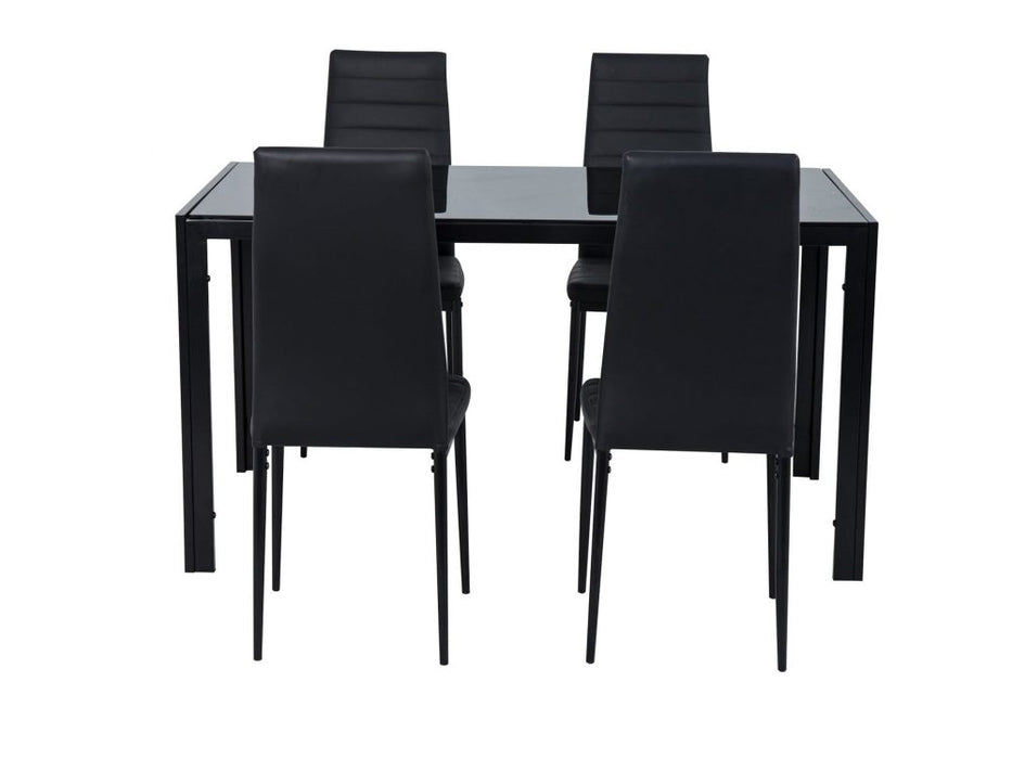 Indoor Dining Chairs Dinner Set Glass Leather Kitchen-Black (5 Pc)