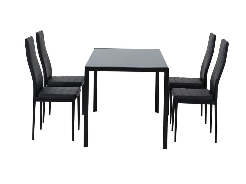 Indoor Dining Chairs Dinner Set Glass Leather Kitchen-Black (5 Pc)